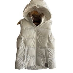Outdoor Research Womens White Hooded Puffer Vest Faux Fur Lined Large L Ripstop